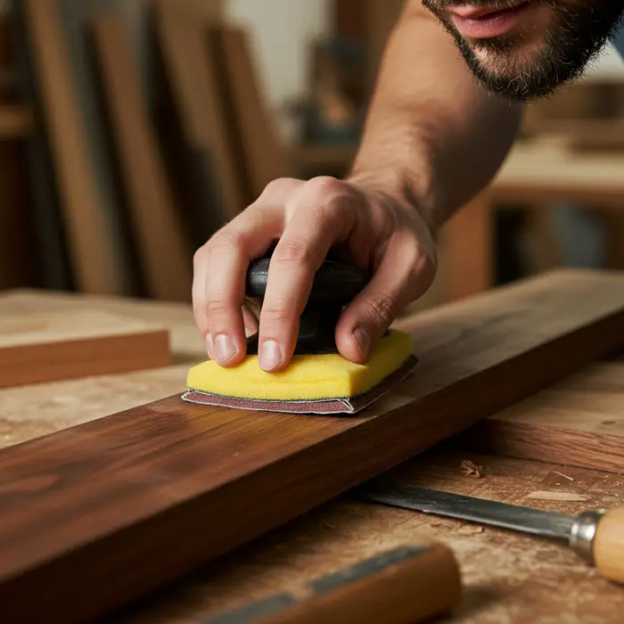 using sanding sponge on wood